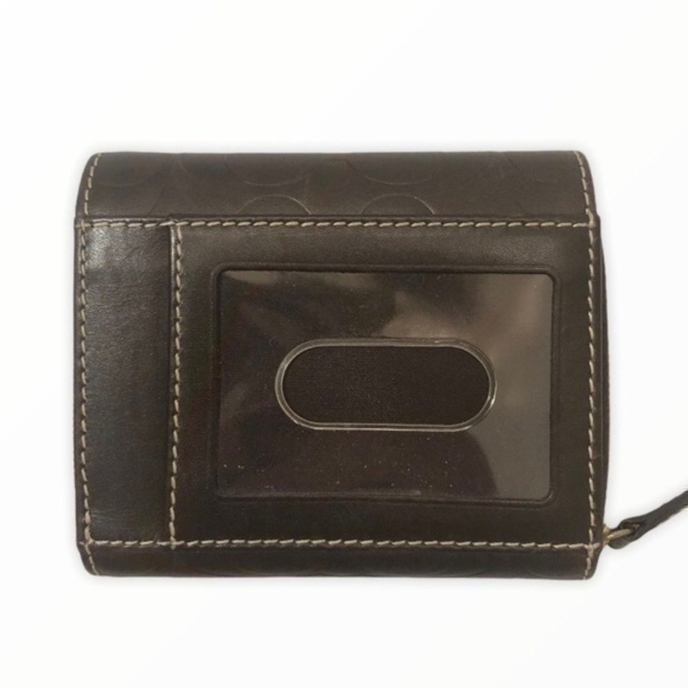 Coach brown leather embossed c compact wallet - Picture 4 of 13